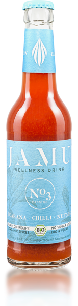 Bottle of wellness drinks No 3 Passion by Jamu