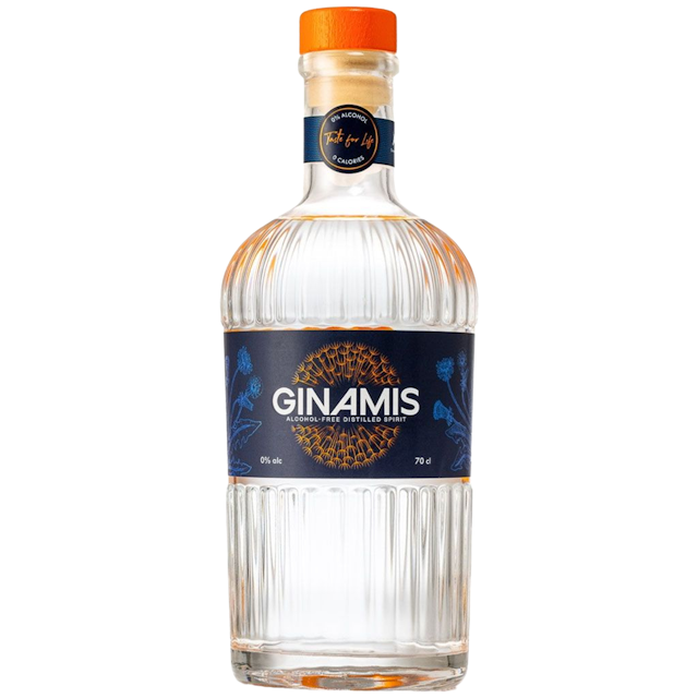 Bottle of non-alcoholic gin by Ginamis