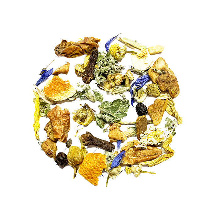 Tea leaves with chai, anise, cinnamon, apple and flowers by Senza Tea