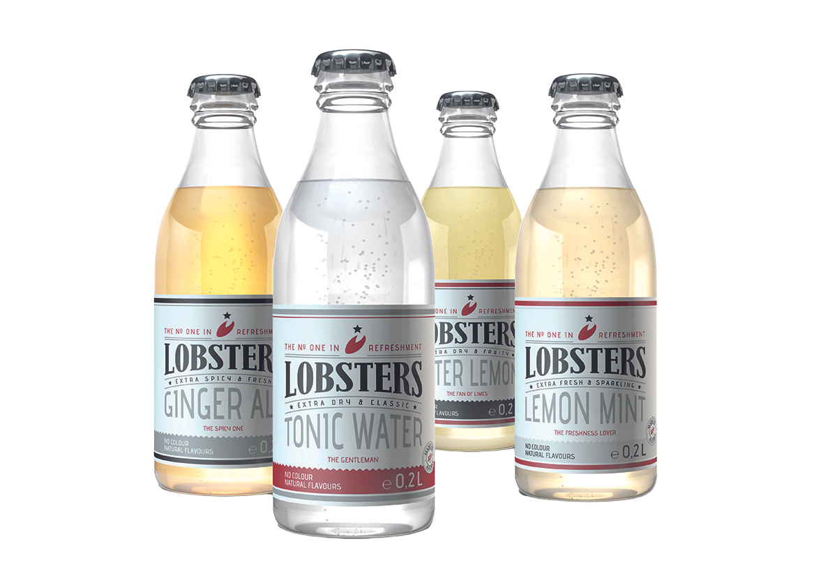 4 bottles of drinks, ginger ale, tonic water, bitter lemon and lemon mint by Lobsters