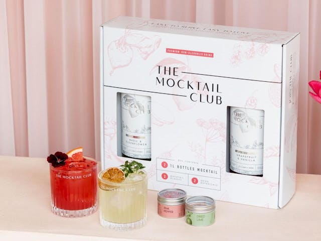 Gift box with two bottles, two glasses with drinks by The Mocktail Club