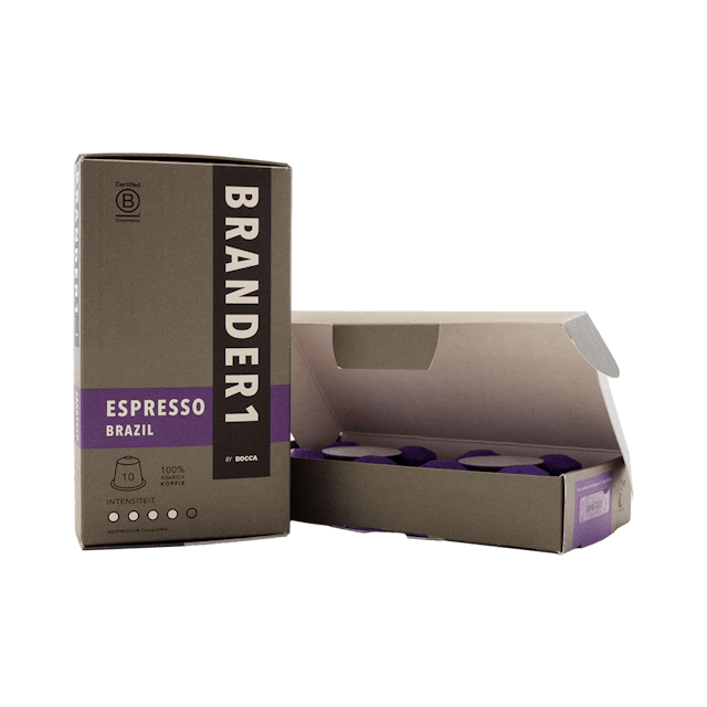 Box with espresso coffee capsules by Bocca