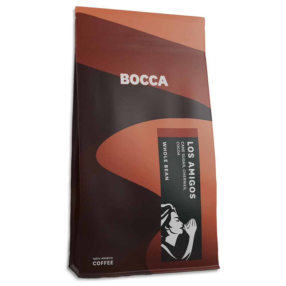 Bag of whole bean coffee Los Amigos by Bocca
