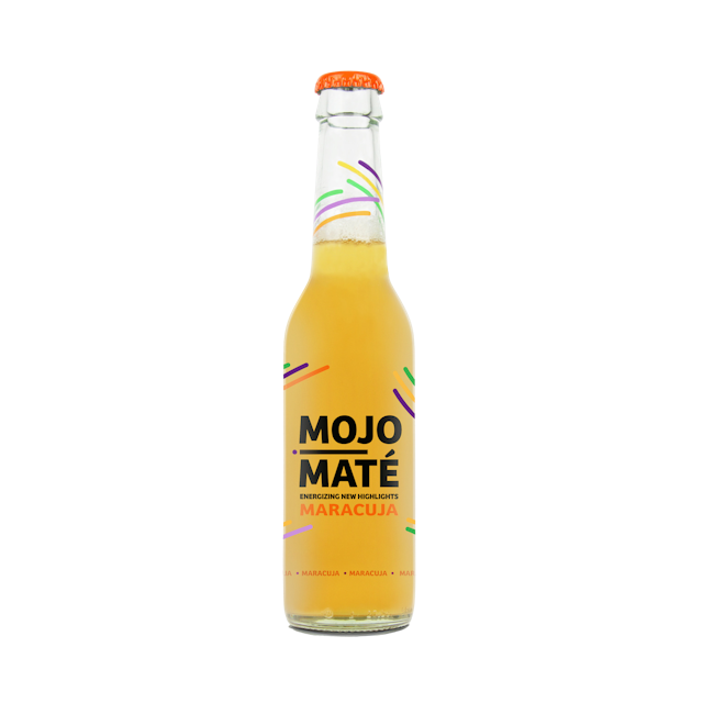 Bottle of non-alcoholic maté Maracuja by Mojo Maté