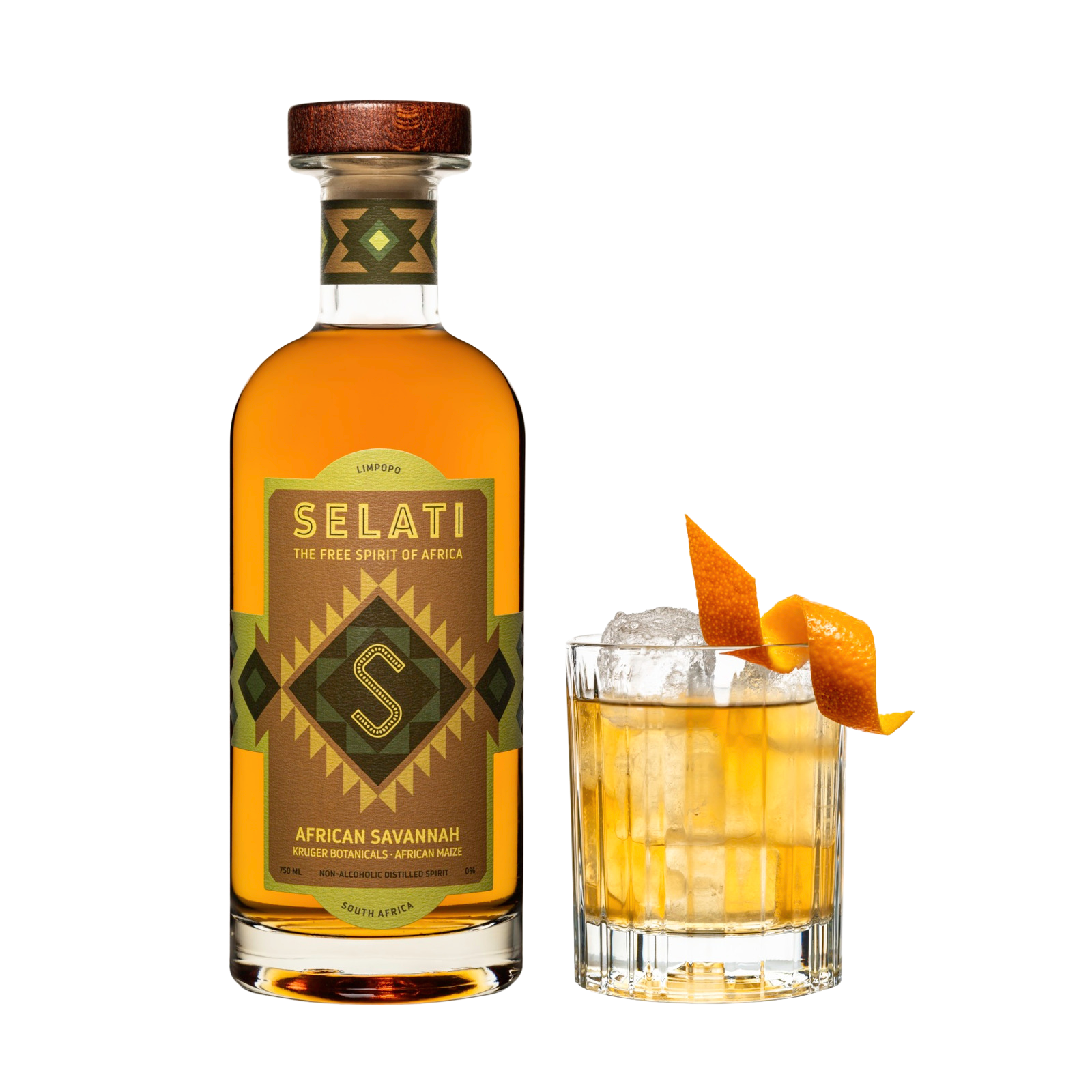 Bottle and glass with non-alcoholic drink African Savannah by Selati